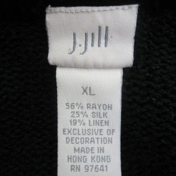 Vtg J Jill Women XL Black Boucle Knit Velvet Collar Cardigan Sweater Silk Linen - Picture 8 of 9